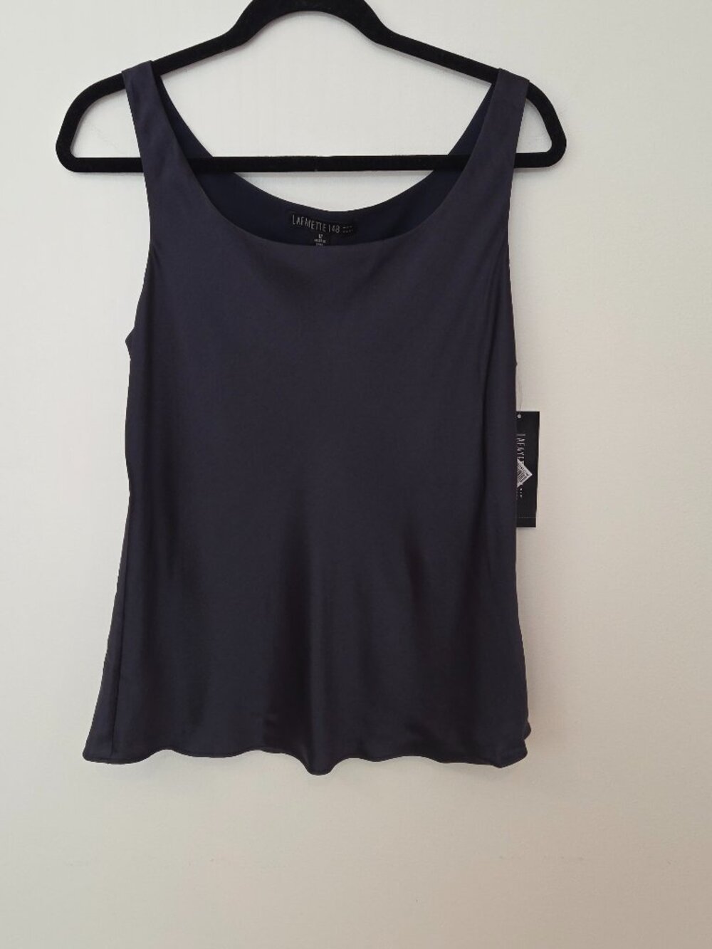 Lafayette 148 New York Navy Silk Shell Top Size 12 NWT